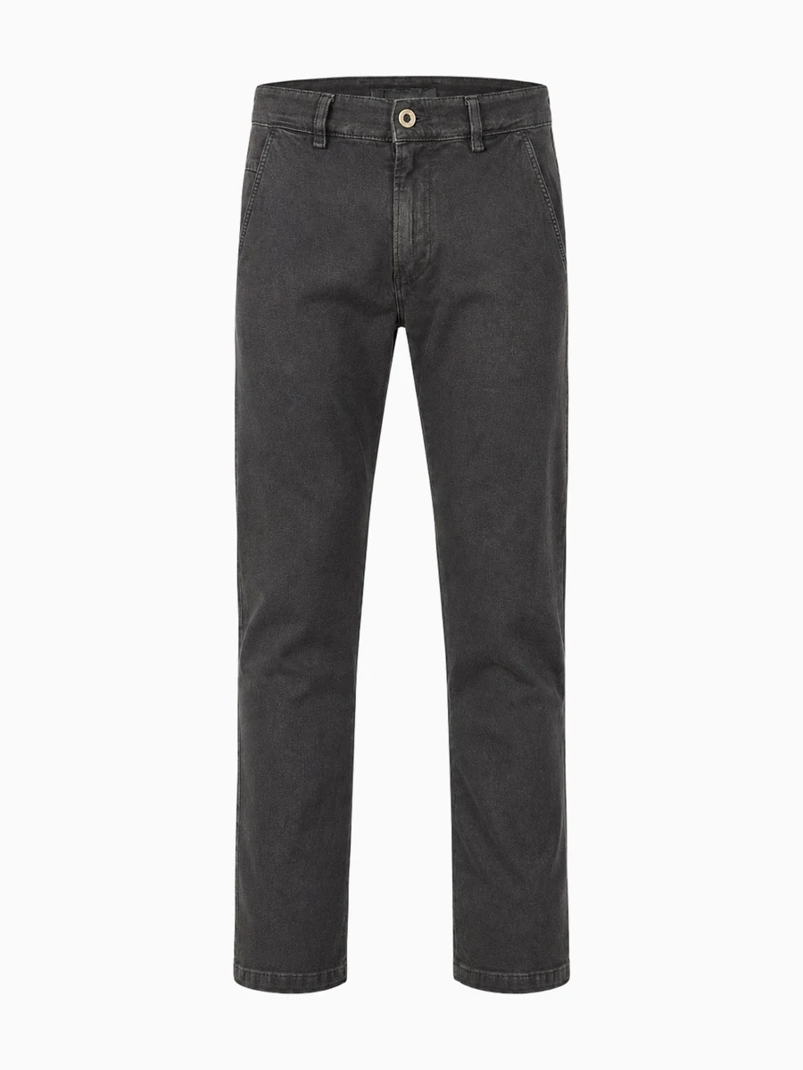 Celana chino denim warna abu-abu dengan potongan lurus