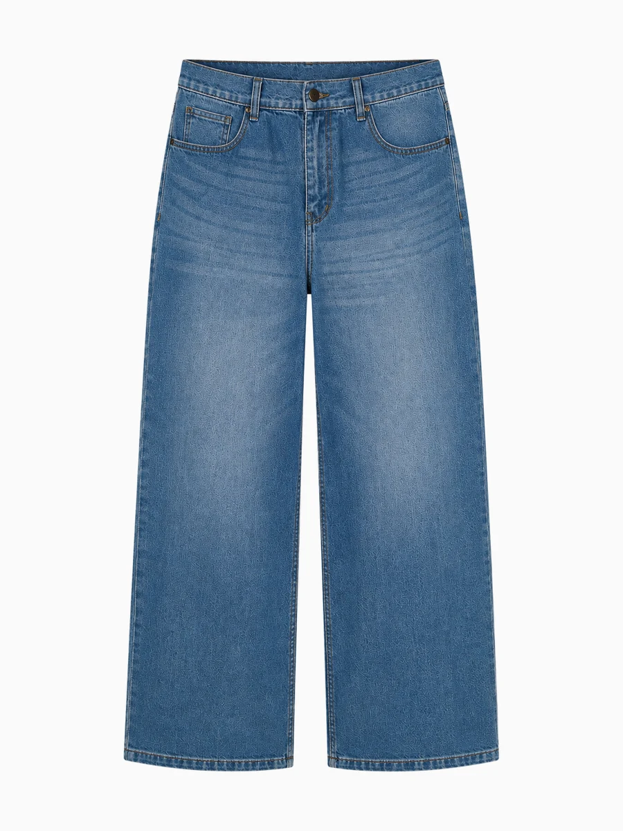 Jeans pria potongan wide leg dengan pipa kaki lebar